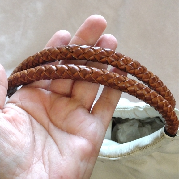 🤍 Vintage Fossil Chalk White Pebbled Leather Mini Hobo Handbag Woven Handles - Picture 6 of 10